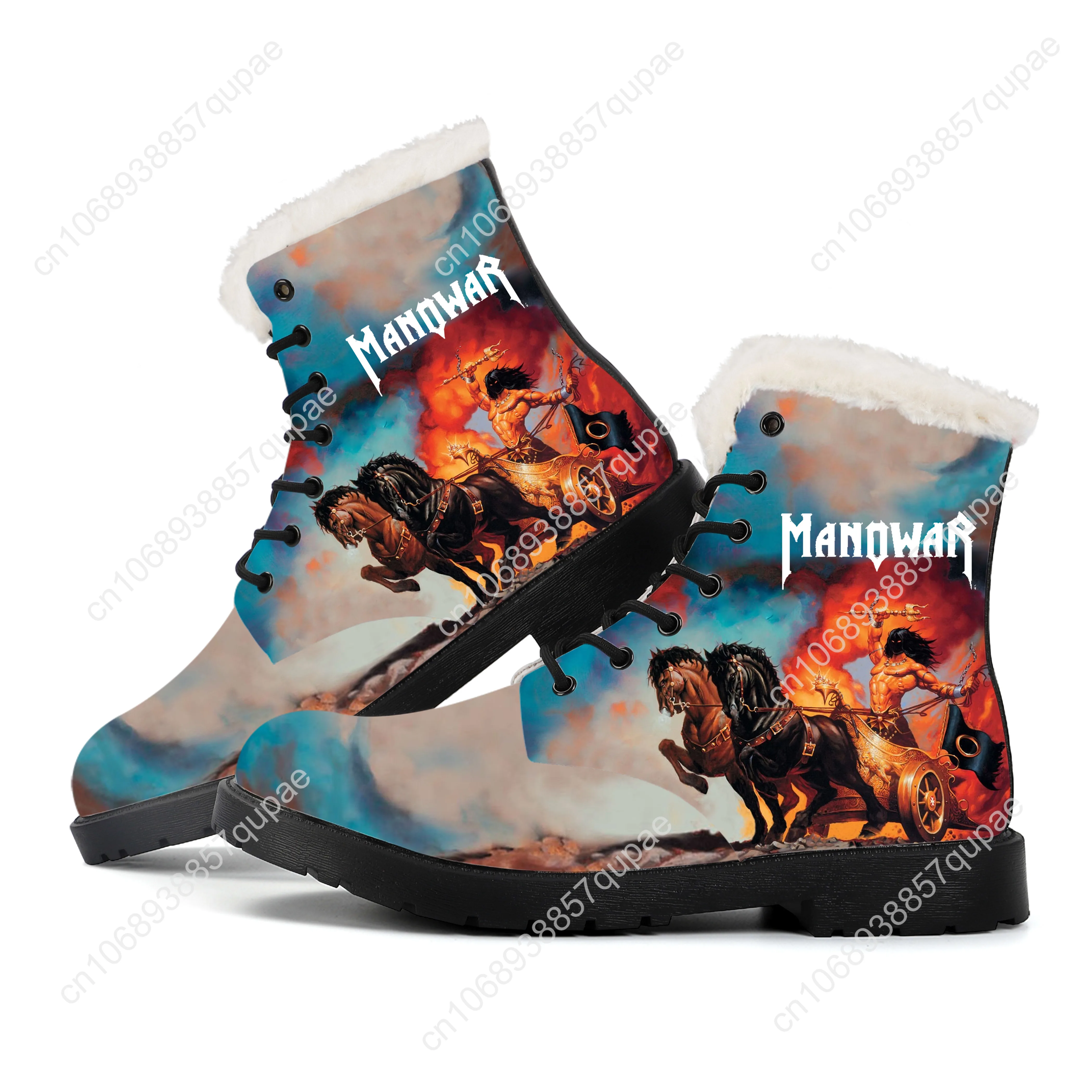 Manowar Band Plush Boots Rock Singer Mens Womens Teenager Shoes Casual Boot Light Fashion High Quality Couple Customize Shoe