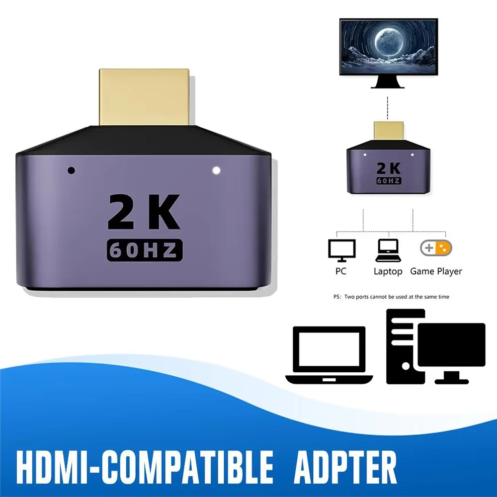 HDMI-Compatible To Dual HDTVAdapter HD 2K Dual Output Splitter Monitor Adapter 1 To2 HDTVMale To Two HDMIFemale Adapter Splitter