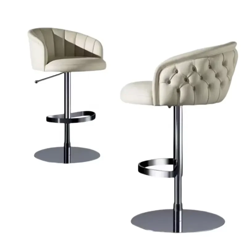 Modern bar Furniture Leather with Backrest Stainless Steel Stand Up& Down Swivel Barstool High Chair for bar Table