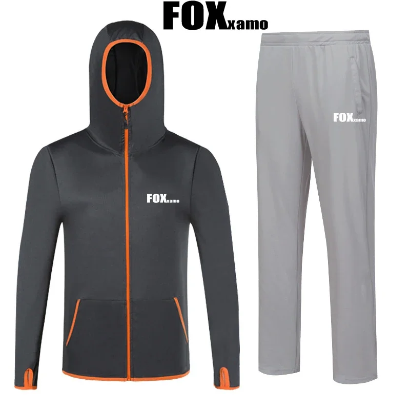 Foxxamo Summer Men Hooded Shirt Cycling Clothing Sets Breathable UPF 50+ UV Protection Outdoor Sportswear Quick Dry Suit Pants