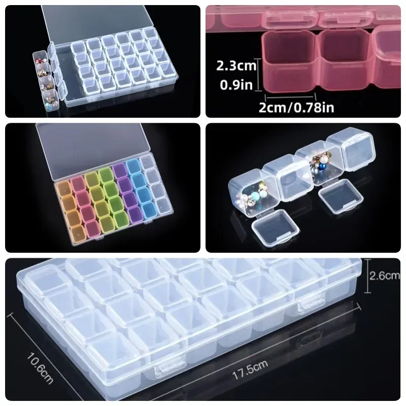 28 Grids Plastic  Art Nails Organizer with Lid Small Jewelry Storage Box Tablet/Pills Container Diamond Painting Holder