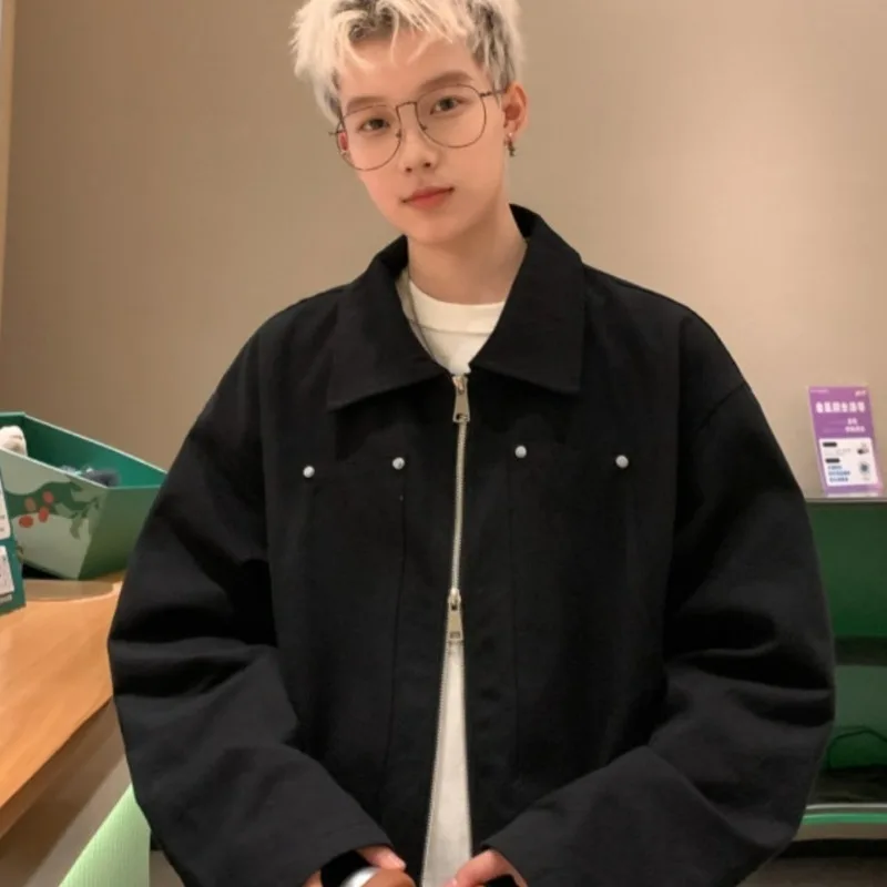 

American Sle Loose Fit Men's Jaet Retro Collar Casual Outerwear Polyester Fabric Long Sve Zipper Closure No Hat Included