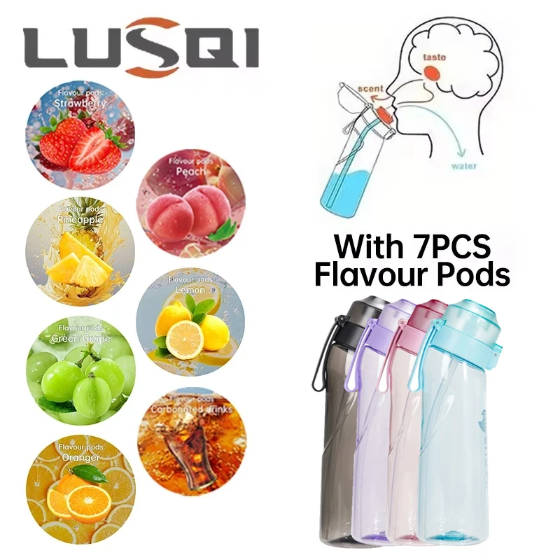 

LUSQI Air Flavored Water Bottle With 7 Flavor Rings Sports Sports Water Bottle 650ML Fashion Straw Plastic Cup