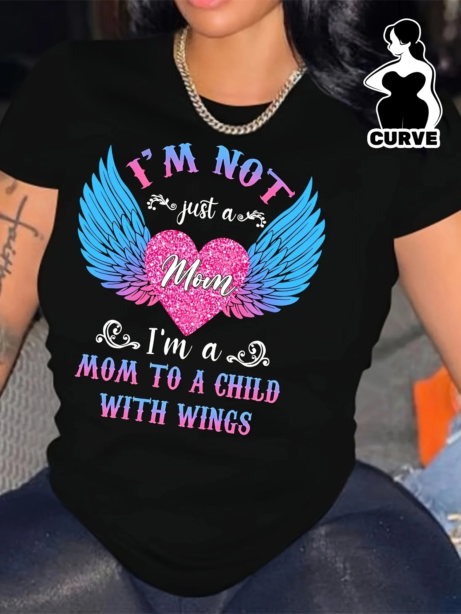 

[Футболка с крыльями ангела из полиэстера] Женская футболка с рисунком крыльев ангела из 100% полиэстера | Повседневная летняя одежда с коротким рукавом