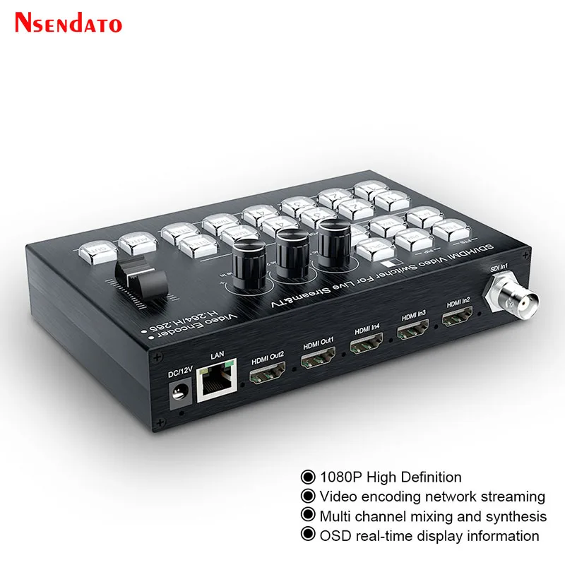 Codificador de vídeo H.265 SDI HDMI, conmutador mezclador para TV, transmisión en vivo, 4 canales, HDMI, vídeo, codificador continuo, interruptor de Director con PIP