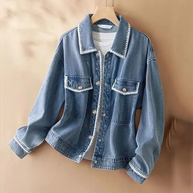 New Spring Autumn Outerwear Women's Denim Jacket Embroidered Lace Basic Coat Fashion Female Loose Leisure Motorcycle Jackets