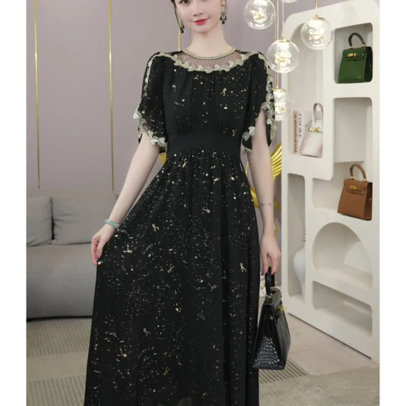 New style gold leaf black dress