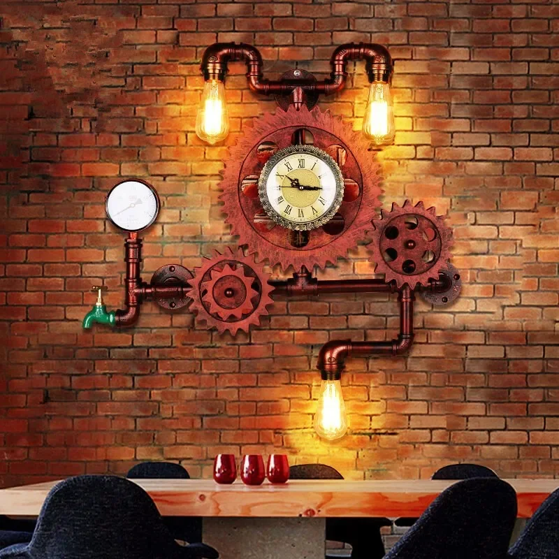 Industrial Gear Wall Lamp, Creative Pipe Decor Light, Vintage Gauge Panel Wall Light, Perfect Accent for Loft Decor