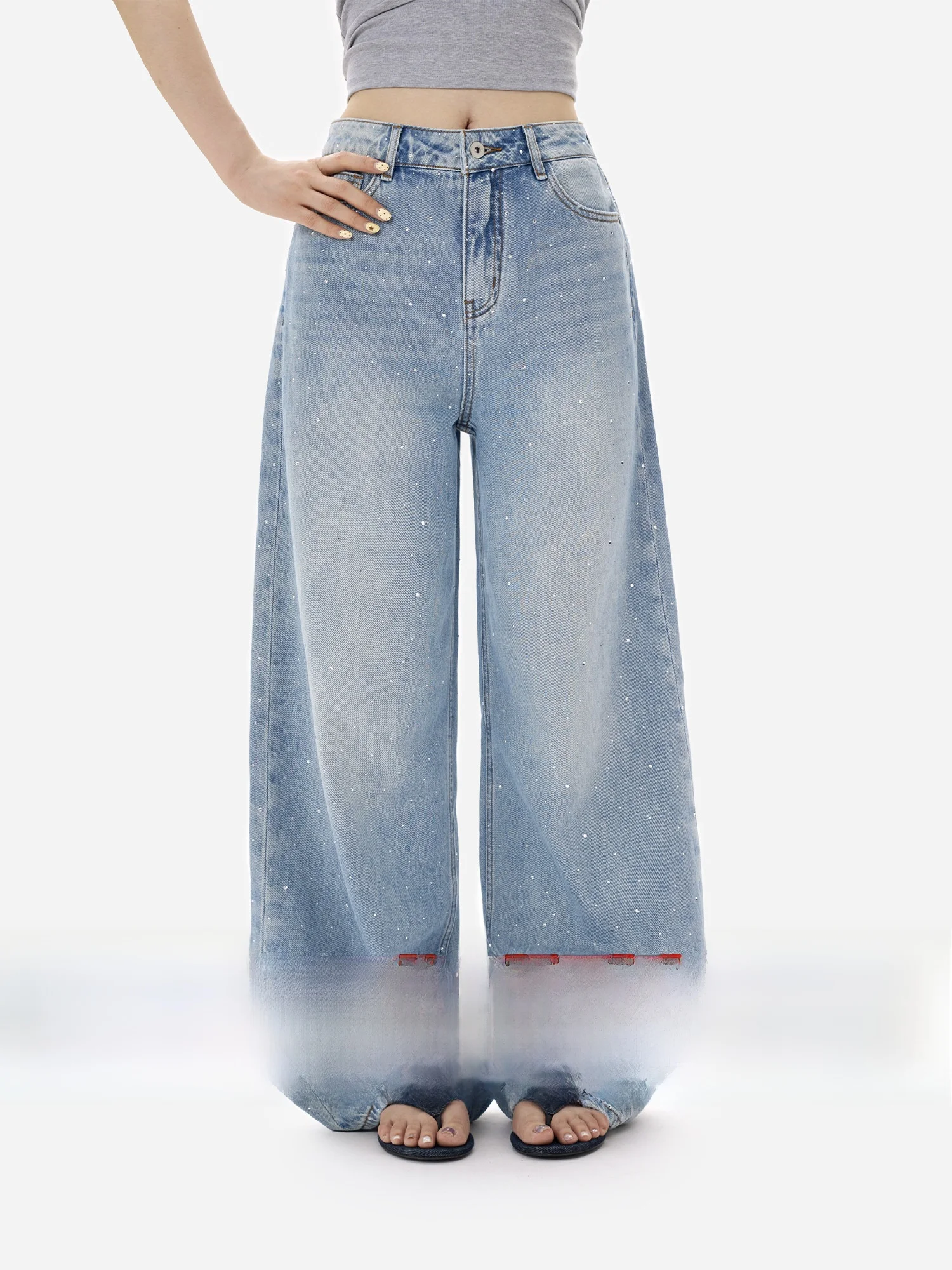 

Джинсы EGU Yue Glowyy Heavy Diamond Series с изогнутыми штанинами, светлые, с эффектом потертости, модные, хлопковые, повседневные, летние, женские