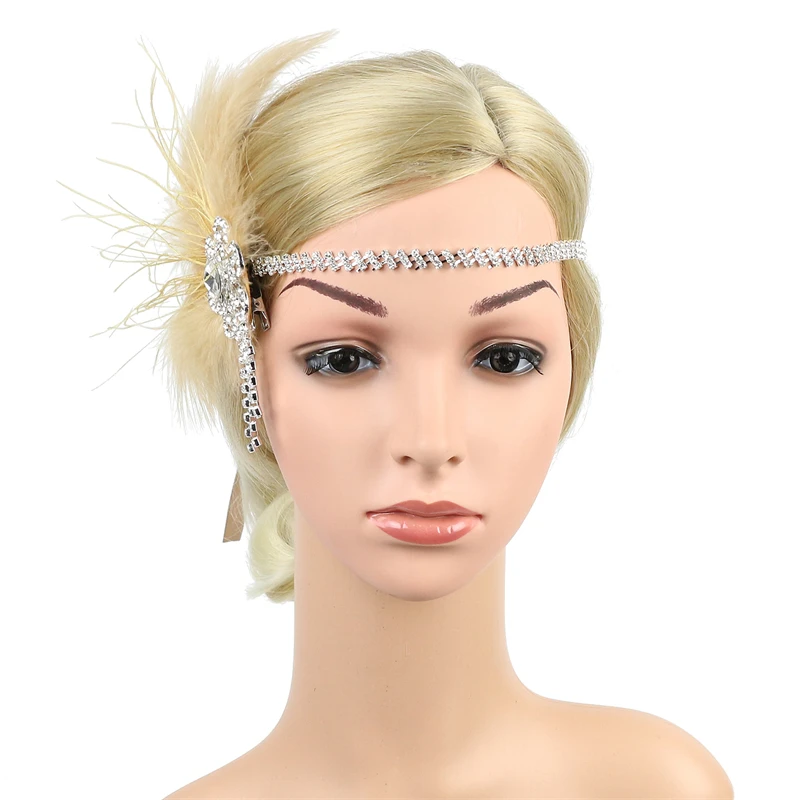 

1920 Feather Headband With Rhinestone,Vintage Party Dancing Performance Headpiece For Women Girls Banquet Accessories