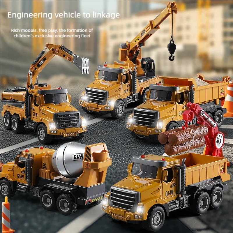 1:46 5 Styles Construction Model Engineering Vehicle Excavator Bulldozer Dumper Truck Crane Tanker Inertia Boy Toys For Children
