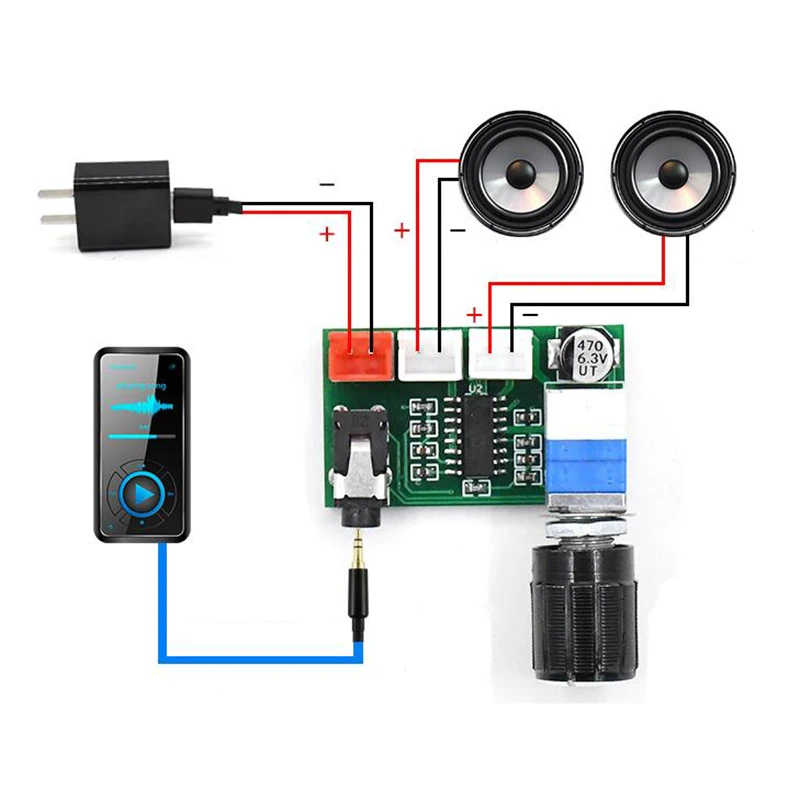 PAM8403 moduł płytki cyfrowego wzmacniacza mocy z pokrętłem głośności podwójne kanały wejście AUX 2*3W DC 5V płyta wzmacniacza