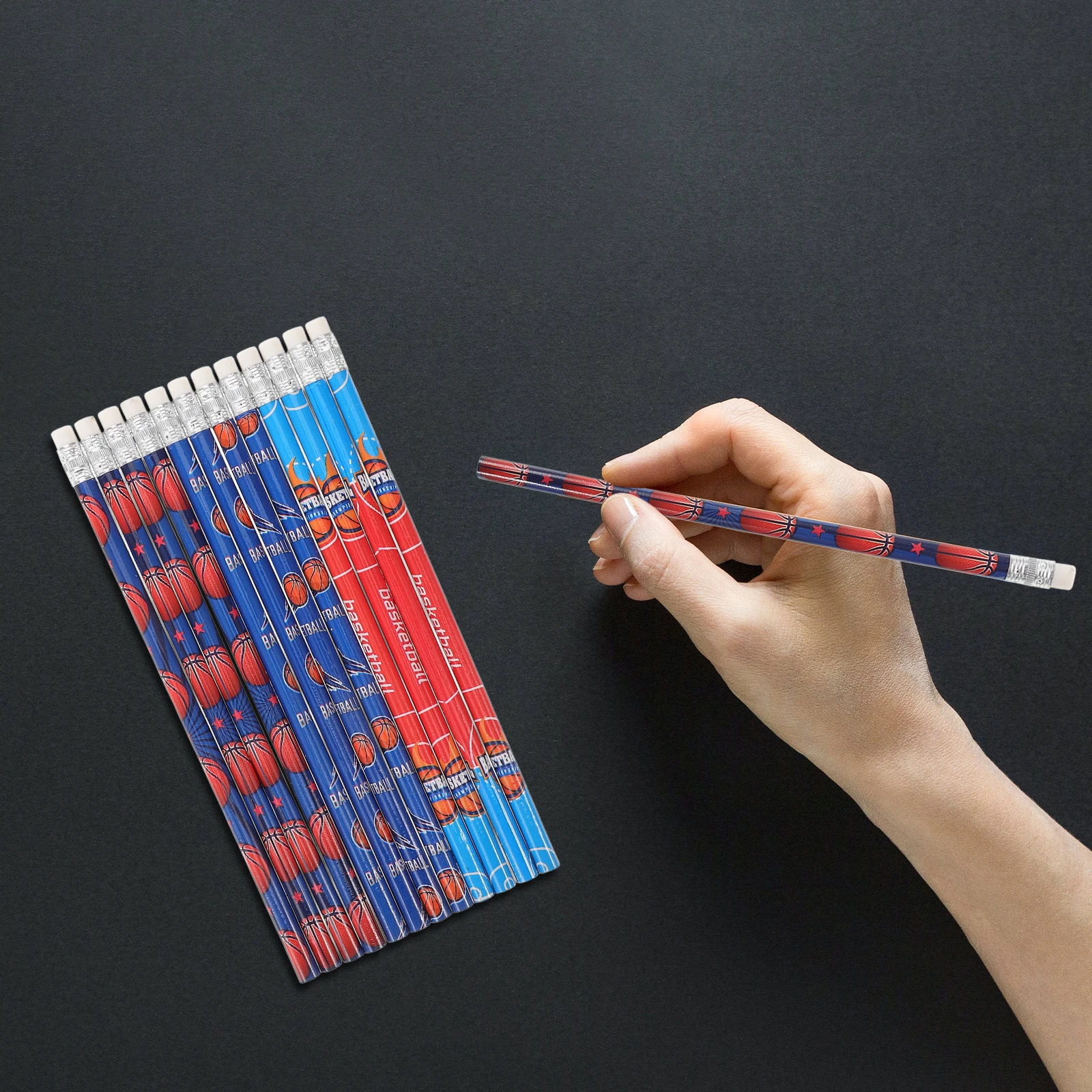 12 Pcs Basketball Pencil Handheld Writing Pencils Drawing Wood Notetaking with Eraser Colored Drafting Multi-function
