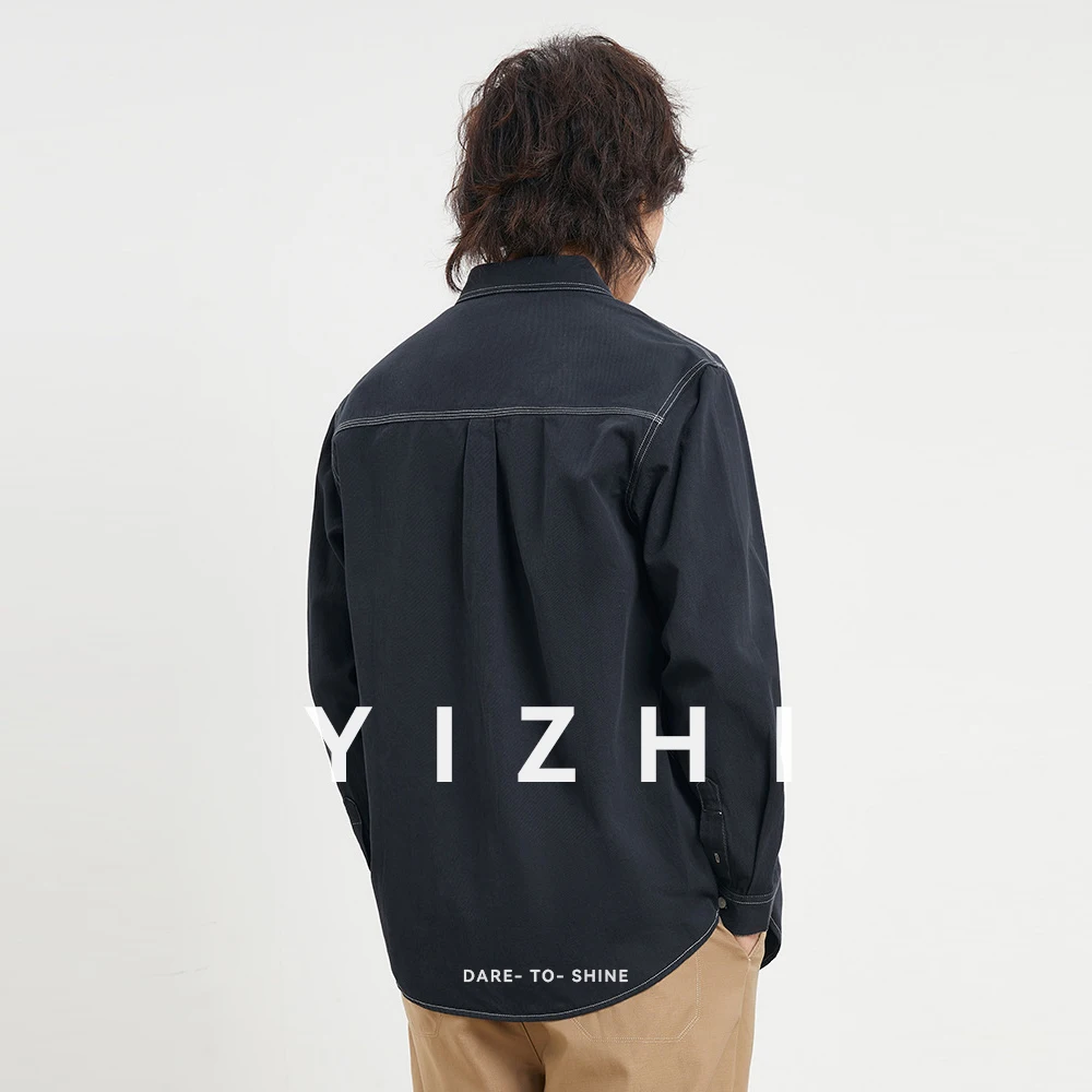 

100% Cotton Men's Shirt Jacket 2025 Spring Autumn New Style Japanese Lapel Solid Color Shirt Loose Slightly Elastic Youth Jacket