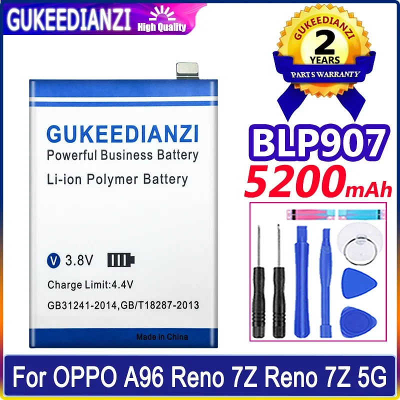 GUKEEDIANZI Battery BLP907 5200mAh For OPPO A96 Reno 7Z 8Z 5G/7 8 4G Batteries