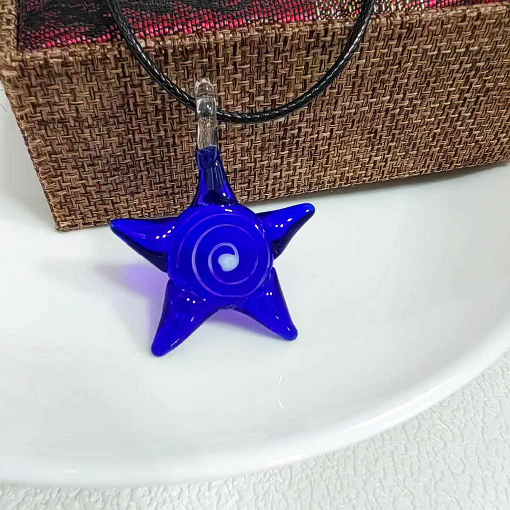 1PCS Murano Lampwork Crystal Blue Starfish Lobster Glass Pendant Charm Necklace For Women Summer Beach Gift Sands Jewelry Cheap