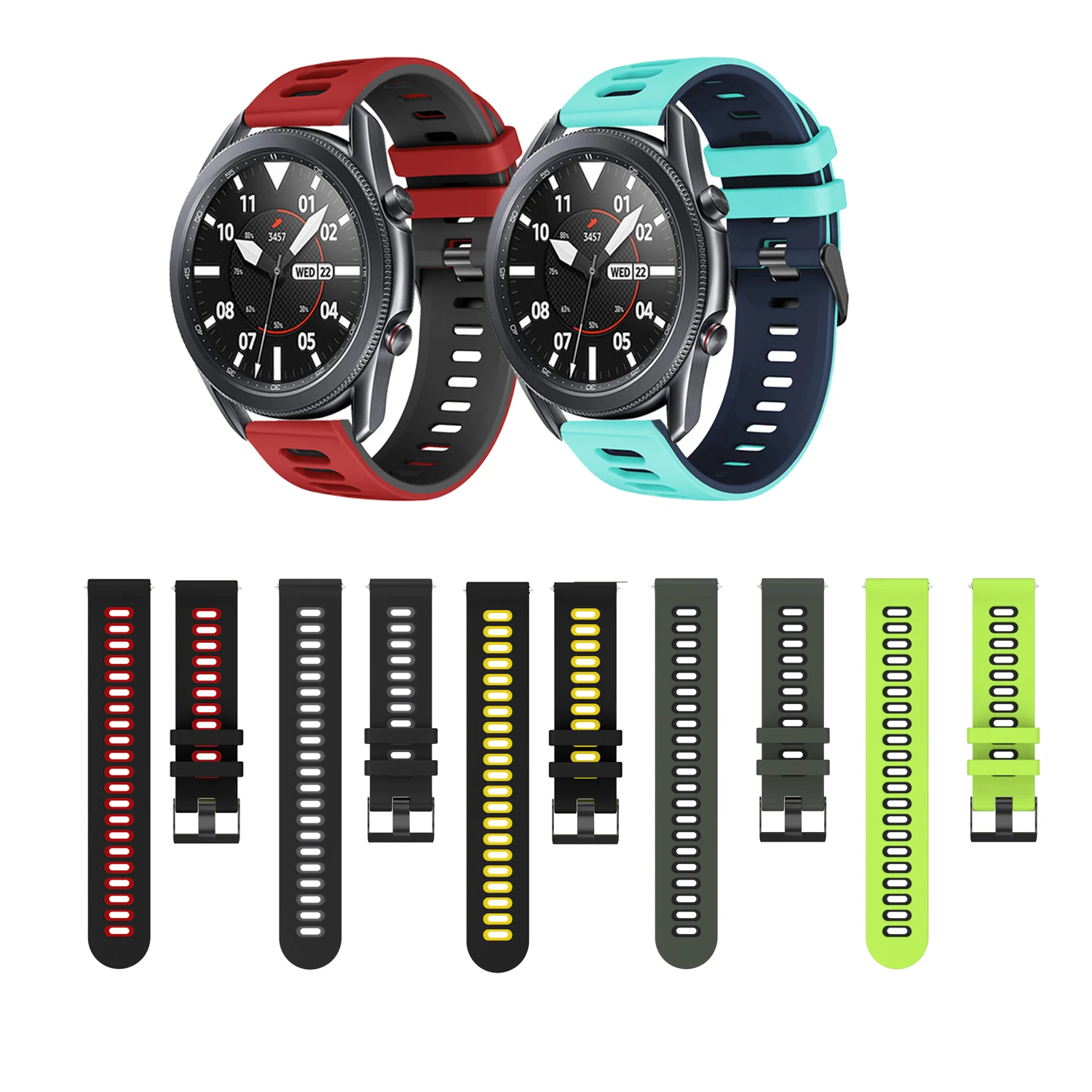 20mm 22mm Color matching Silicone Two-color breathable Strap for Samsung Galaxy watch 3 41mm 45mm Watch 42mm 46mm