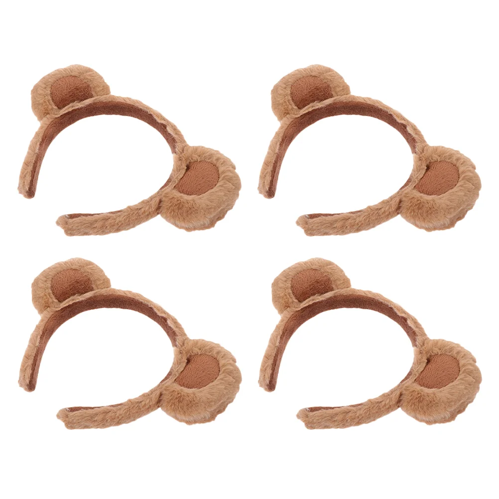 4 Pcs Head Band Bear Headband for Girl Party Make up Ears Animal Cute Brown Headbands Girls