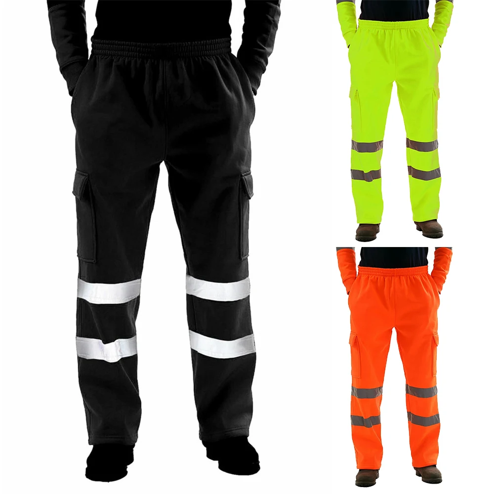 

Safety Pants for Men with Reflective Strip High Visibility Reflective Striped Pants Fleece Work Pants with Pockets