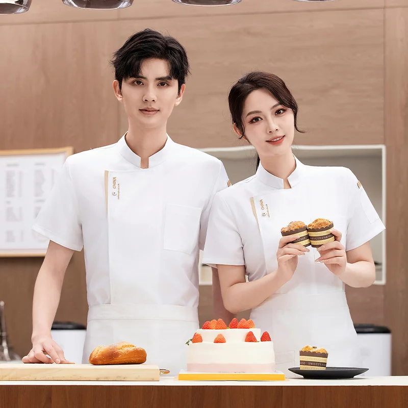 Kitchen Chef coat black Men short sleeve Chef Jacket Breathable Mesh chef uniform with apron Restaurant work clothes accessories