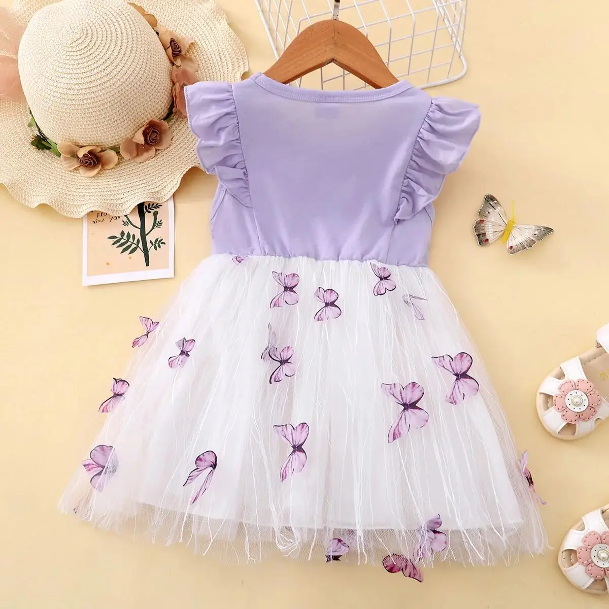 1-5 Years Kids Girl Princess Dress Beautiful Butterfly Ruffle Tulle Dress Toddler Girl Birthday Party Skirt Fashion Baby Clothes