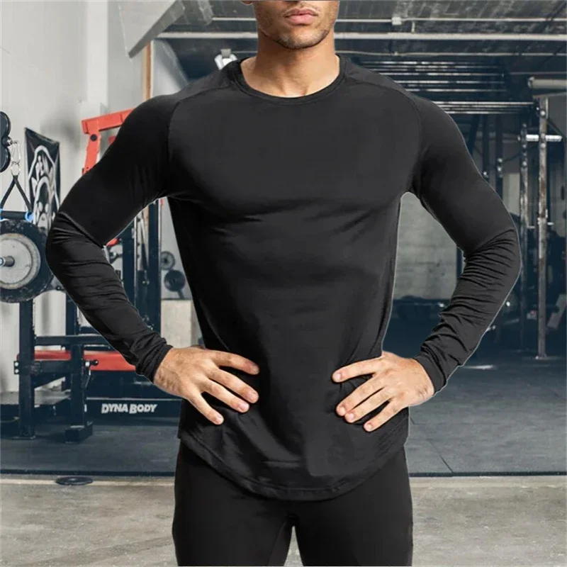 

Autumn Men's Sports Quick-Drying T-Shirts Compression Long Sleeve Shirts Skinny Bodybuilding Fitness Tees Tops Gym Clothing
