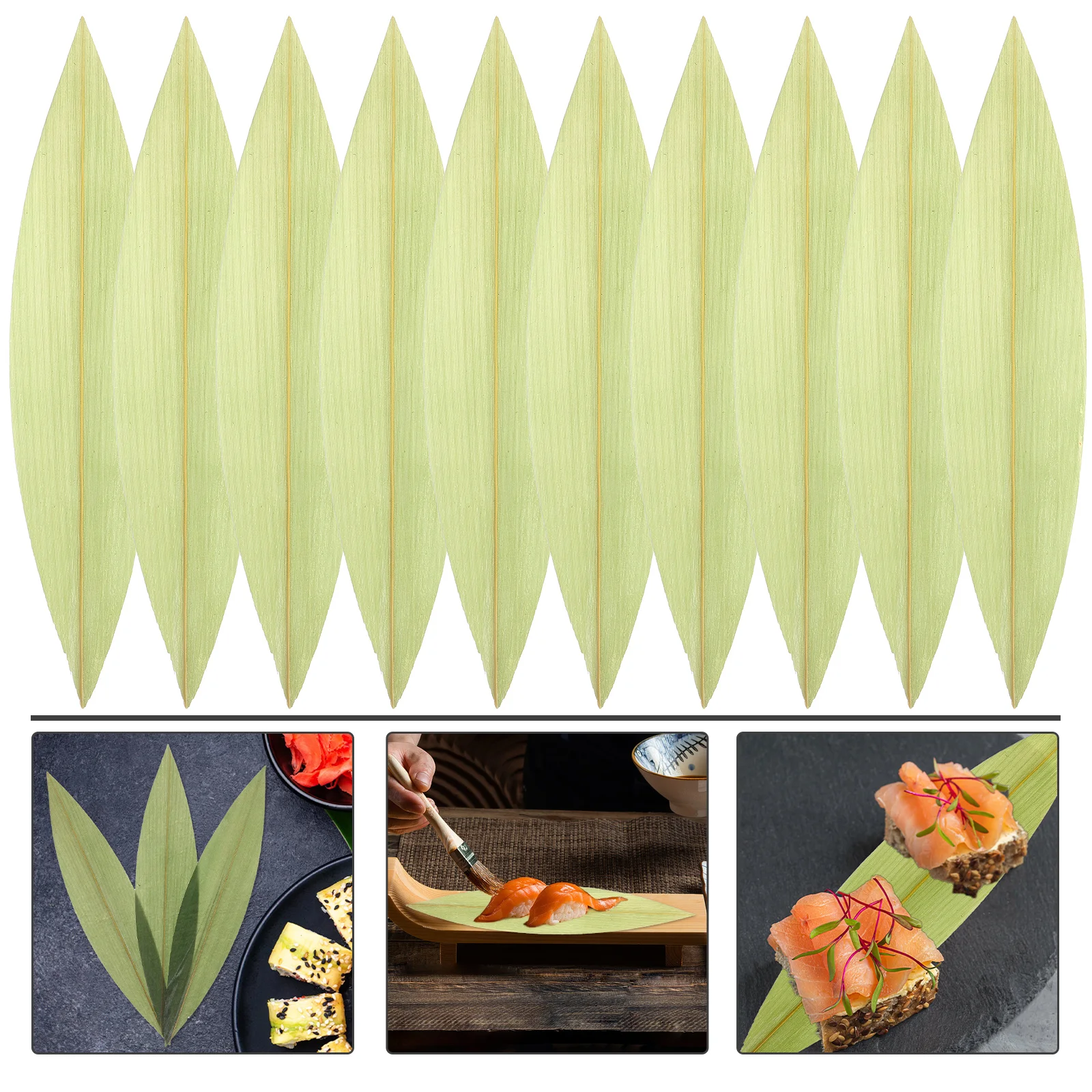 

100 Pcs Bamboo Leaf Arrangement Sushi Serving Decorative Leaves for Dish Cold Ornament Japanese Food Mat Sashimi Decorations