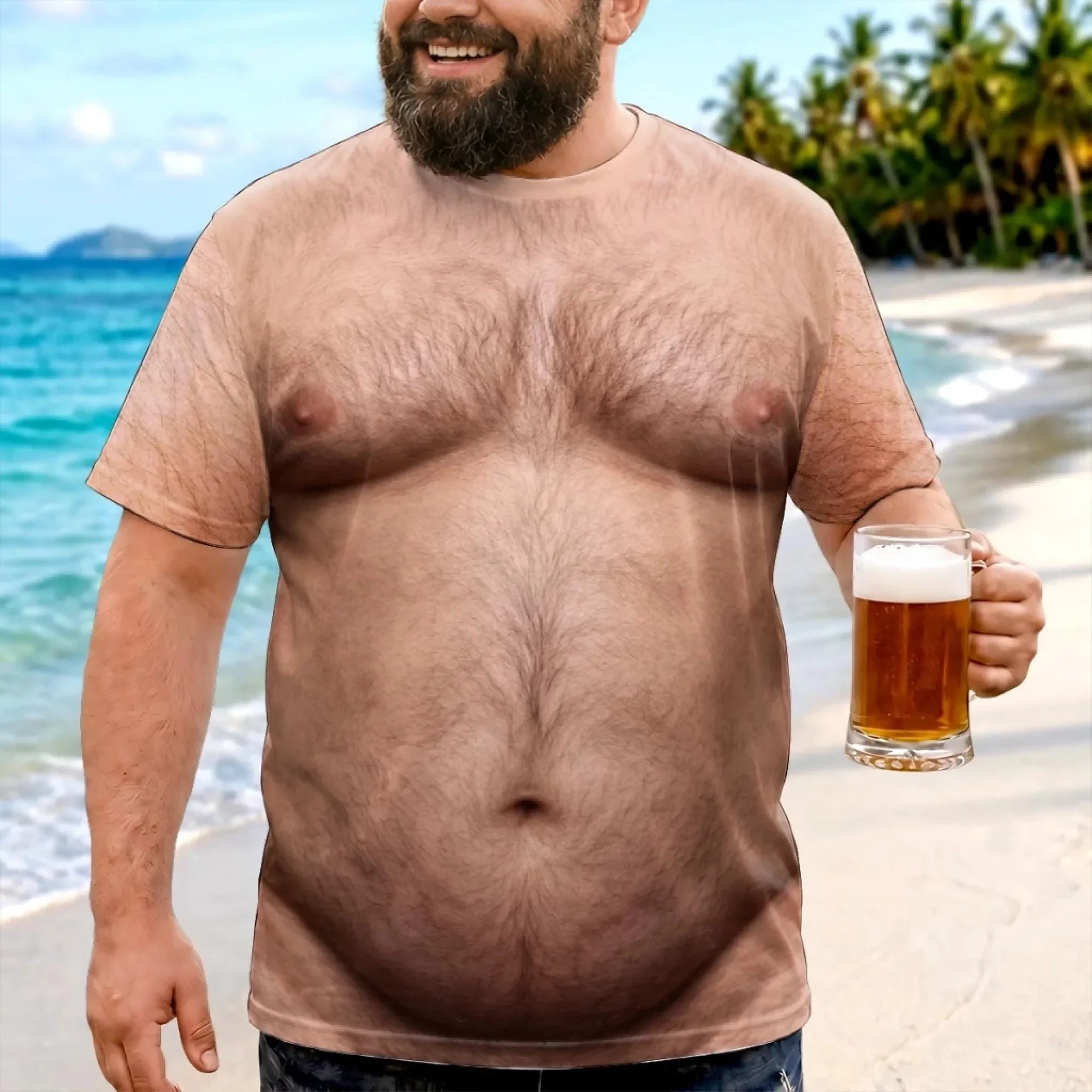 2026 Neues Neuheits-T-Shirt mit 3D-Bierbauch-Print – Cooles Kurzarm-Oberteil für Herren – Realistisches Big-Belly-Cosplay-T-Shirt im Street-Style