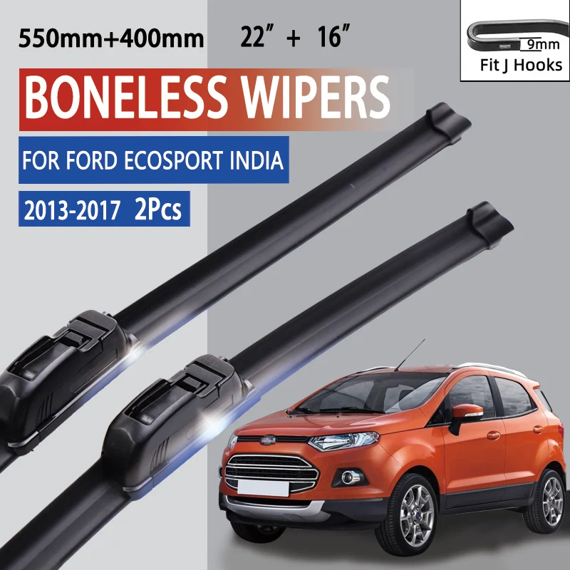 For Ford Ecosport India  2013-2017 Car Windshield Wiper U-type Soft Rubber Frameless Bracketless Car Wipers 22