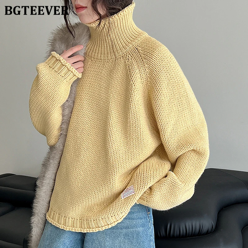 

BGTEEVER Autumn Winter Long Sleeve Ladies Turtleneck Sweaters Casual Thicken Female Knitted Pullovers Jumpers