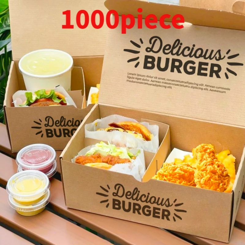 

10 00piece.Custom.Customized Clam Clamshell Disposable Food Packaging Kraft Paper Food grade Fast Food Burger Fry Chicken Hotdog