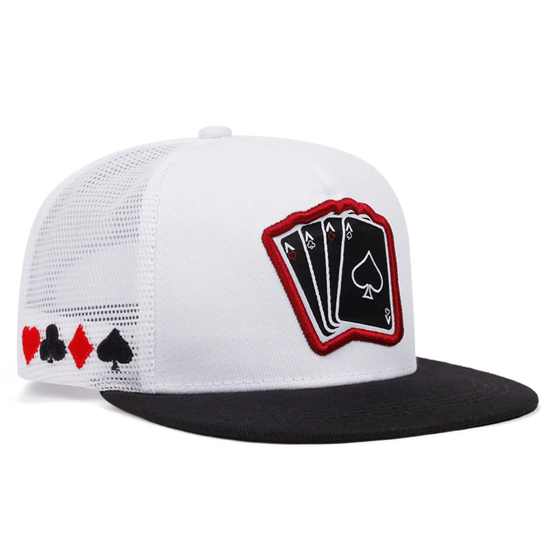 Poker Card A Four Embroidered Fashionable Men's Flat brimmed Hat Baseball Hat Hip Hop Hat Women's Casual Decorative Sunshade Hat