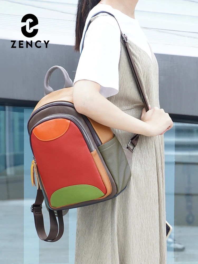 Zency Genuine Leather Women's Stylish Laptop Backpack High Quality Travel Bag Rucksack Satchel Bags Natural Leather Knapsack New