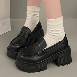 2024 New Spring and Autumn Small Leather Shoes Women's Thick Heels Versatile Retro Shoes Thick Soled Loafers