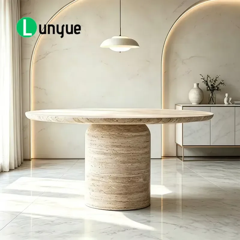 Natural Travertine Round Dining Table Pedestal Stone Base Heavy Duty Anti Stain Luxury Aussie Coastal Style for Australia