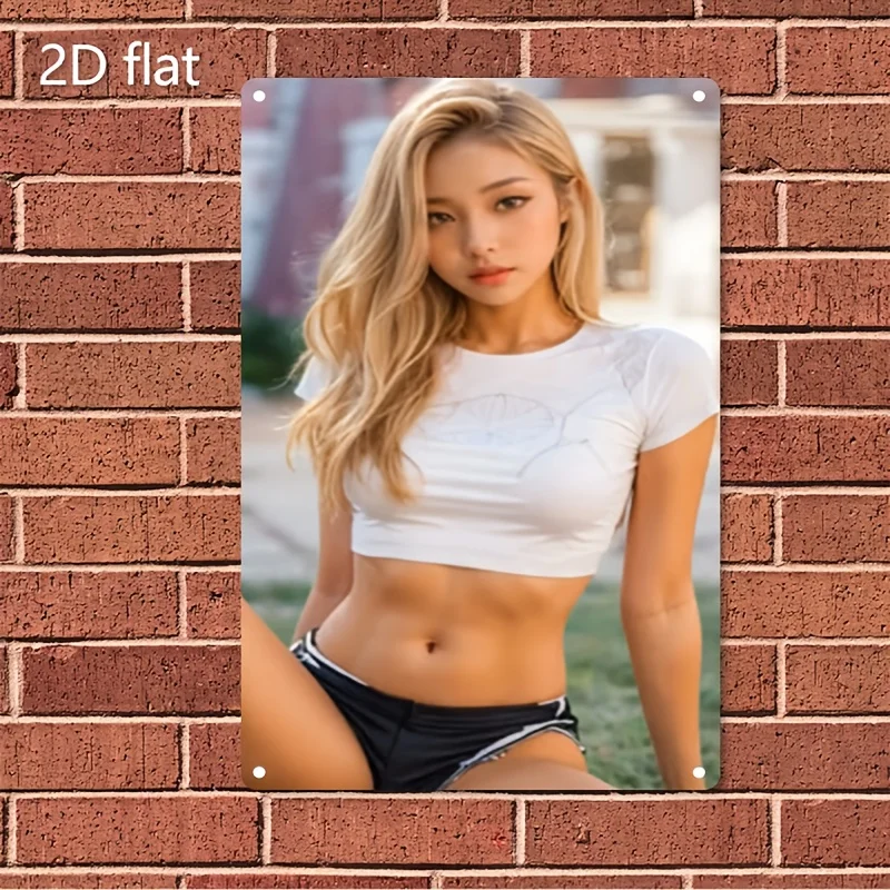 

Elegant Woman White Top Metal Sign Vintage Poster Heavy Duty Iron Wall Art Waterproof for Home Office Bar Decor