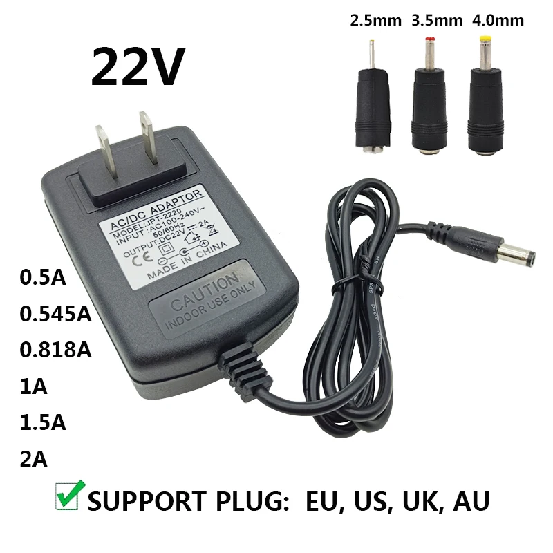 محول طاقة عالمي ، محول تزويد الطاقة ، المملكة المتحدة ، الاتحاد الأوروبي ، قابس لنا ، 22 فولت ، 0.545A ، 0.818A ، 1A ، 1.5A ، 2A ، 500MA ، AC DC ، محول ، 22V