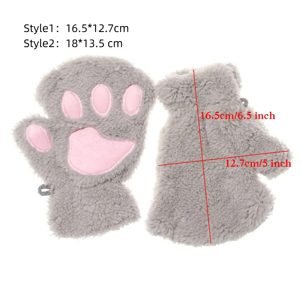 Cute Children\'s Winter Gloves Fashion Plush Warm Mittens Cat\'s Paw Short Fingerless Gloves Fluffy Half Finger Gloves For Girls