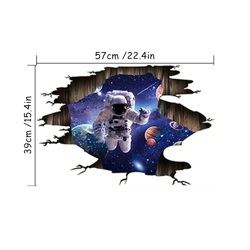 ملصقات حائط مكسورة من الفينيل لرائد الفضاء ثلاثية الأبعاد بتصميم كوكب مرصع بالنجوم ديكورات منزلية لغرف الأطفال ورق حائط للسقف