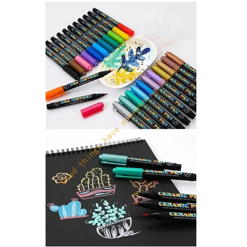 

12/24 Color High Temperature Oven Baked Ceramic Marker Pen Set Acrylic Paint Pen 55KF