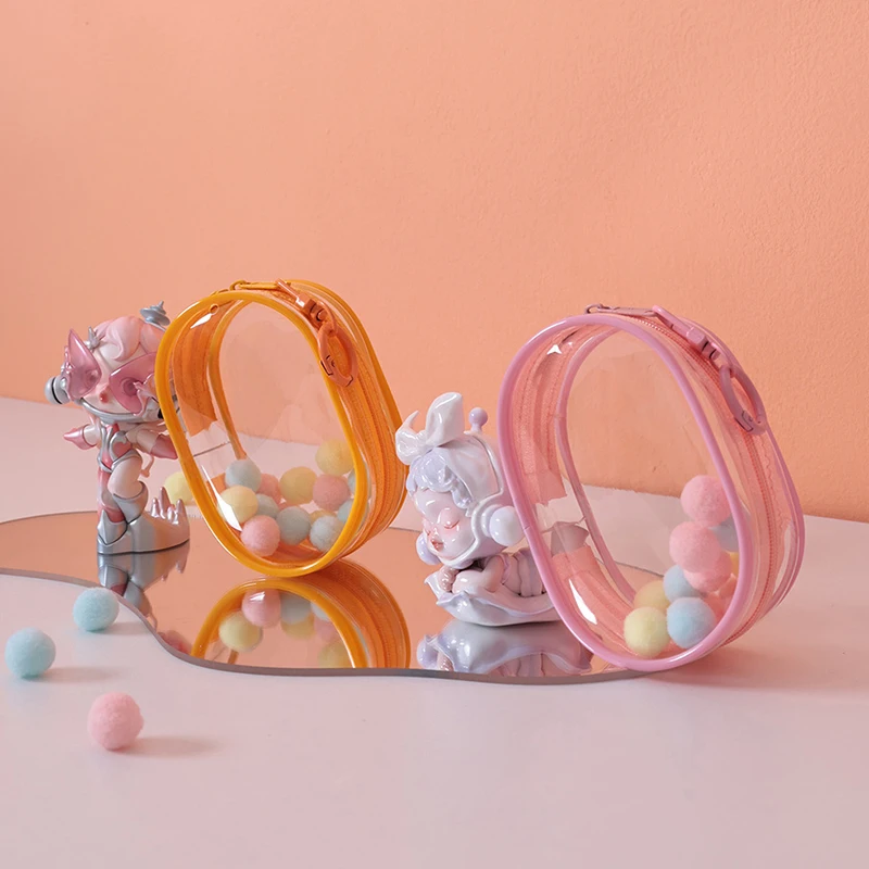 น่ารักการ์ตูนตุ๊กตากระเป๋าเก็บพวงกุญแจ PVC โปร่งใส Mystery Doll Organizer กล่องของขวัญ