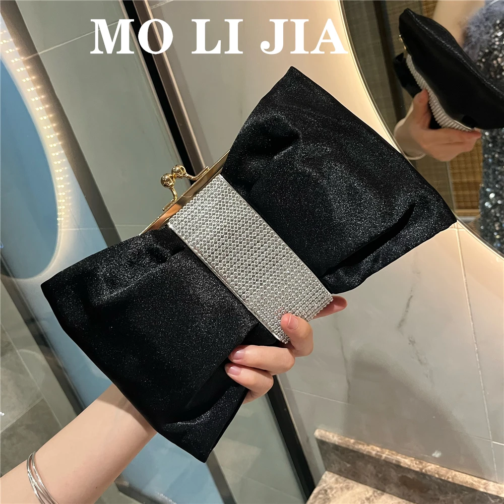 Wedding Party Clutch Purse Satin Square Bag Glitter Shiny Rhinestones Diamond Evening Bag Women's Handbag Shoulder Messenger Bag