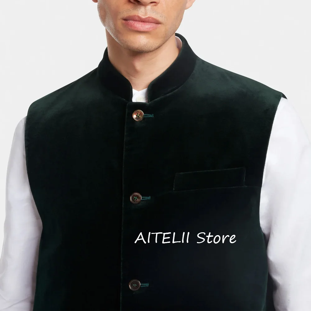 

Мужской жилет, бархатный повседневный жилет с воротником-стойкой, однобортный модный костюм, прямые карманы, элегантный мужской рабочий жилет без рукавов