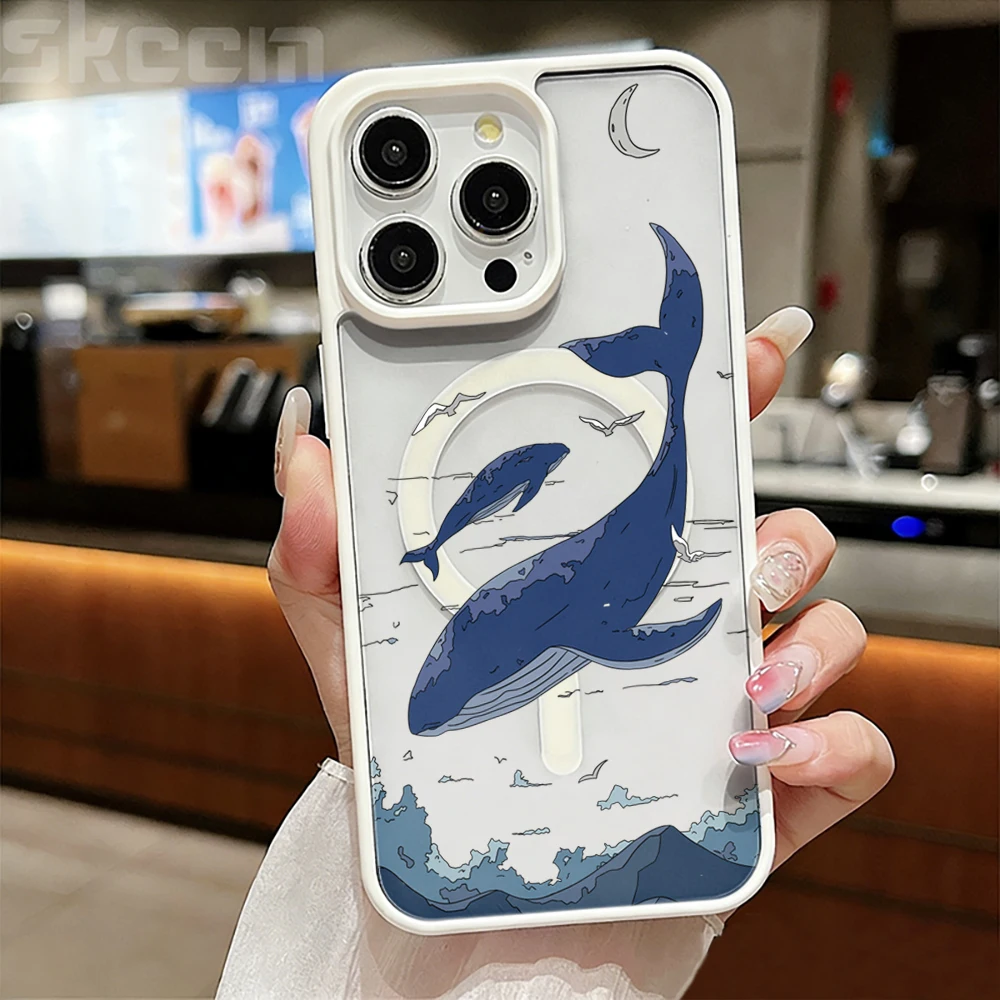 Ocean Whales Transparente Hülle für Magsafe iPhone 15 16 Pro Max 17 16 15 14 11 13 12 Pro Max Plus Hüllen Magnetisches Kabelloses Laden Coque – Detail 5