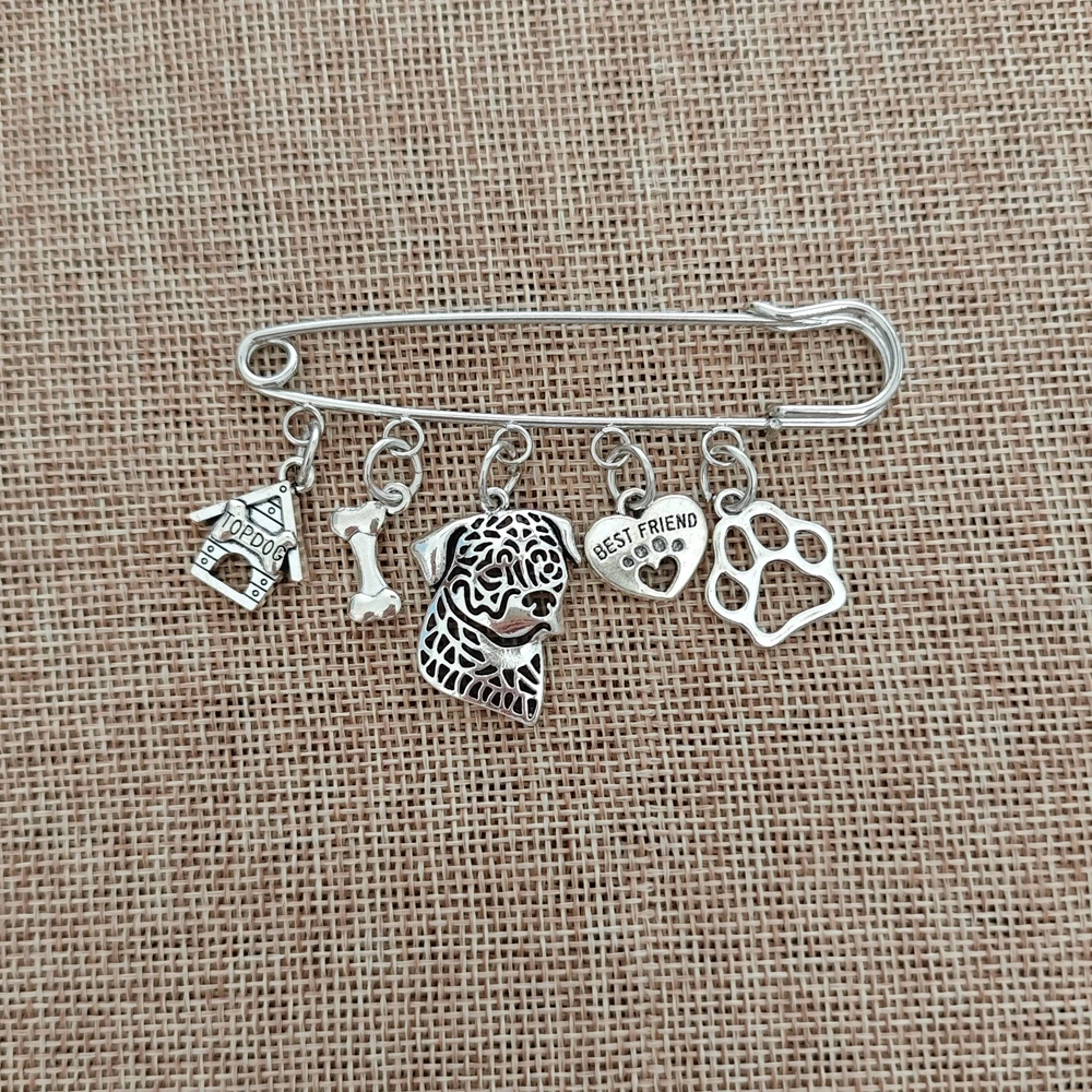 Rottweiler Brooch Pins Yorkshire Terrier Breastpin Antique Silver Puppy Lover Choice