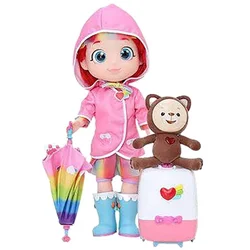 Rainbow Ruby Imitate Intelligent Girls Doll can Walk Sing and Talk Bear can Move with Umbrella and Suitcase Travel set No Box