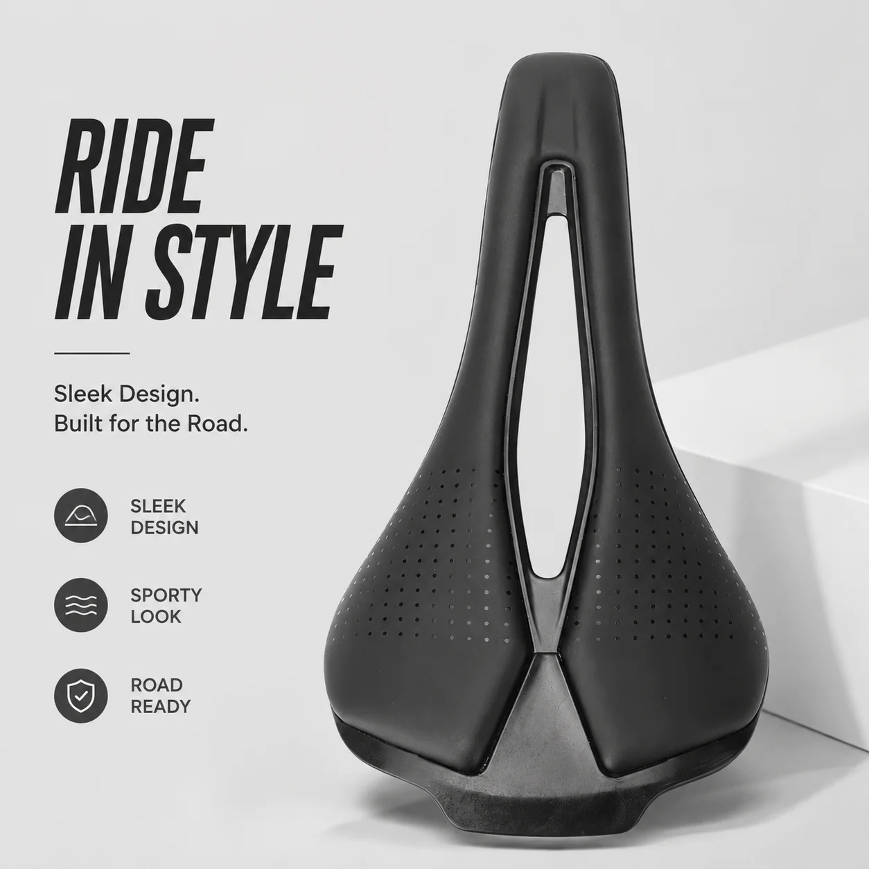 BALUGOE Ultralight Bicycle Saddle 255x140mm PU Leather Hollow Design Black Cycling Seat for MTB Mountain and Road Bikes