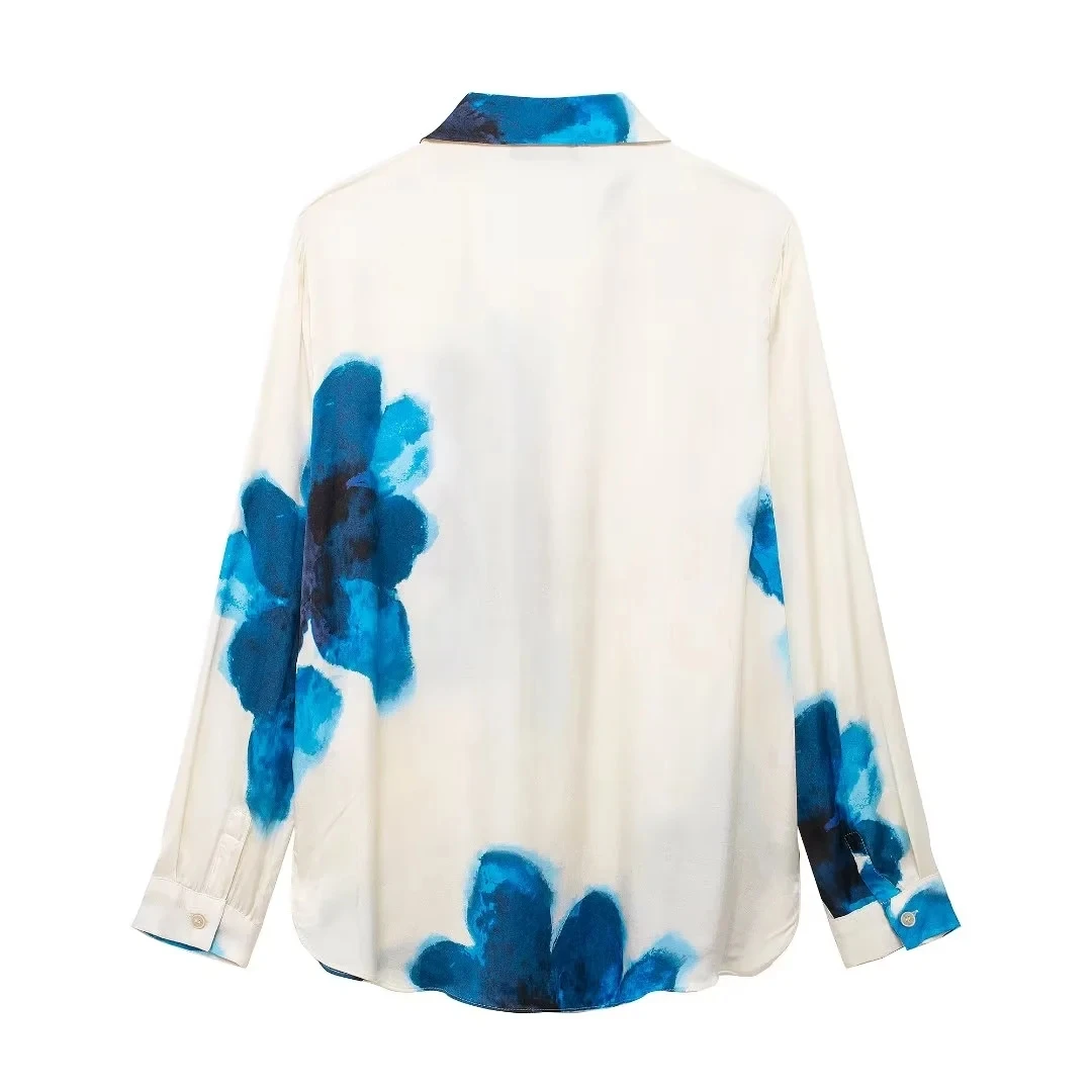 HH Frauen Fashion Floral Print Bluse Hose Sets Langarm Revers Hemd Kordelzug Breite Bein Hosen Weibliche Streetwear Anzug – Detail 23