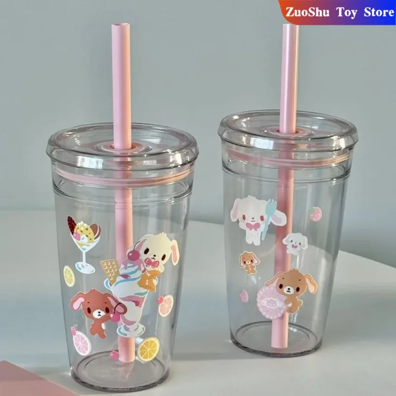 

Kawaii Sanrio Sugarbunnies Rabbit Printing Straw Mug Plastic Cup Portable Mugs Juice Beverage Coffee Cup Model Toys For Children