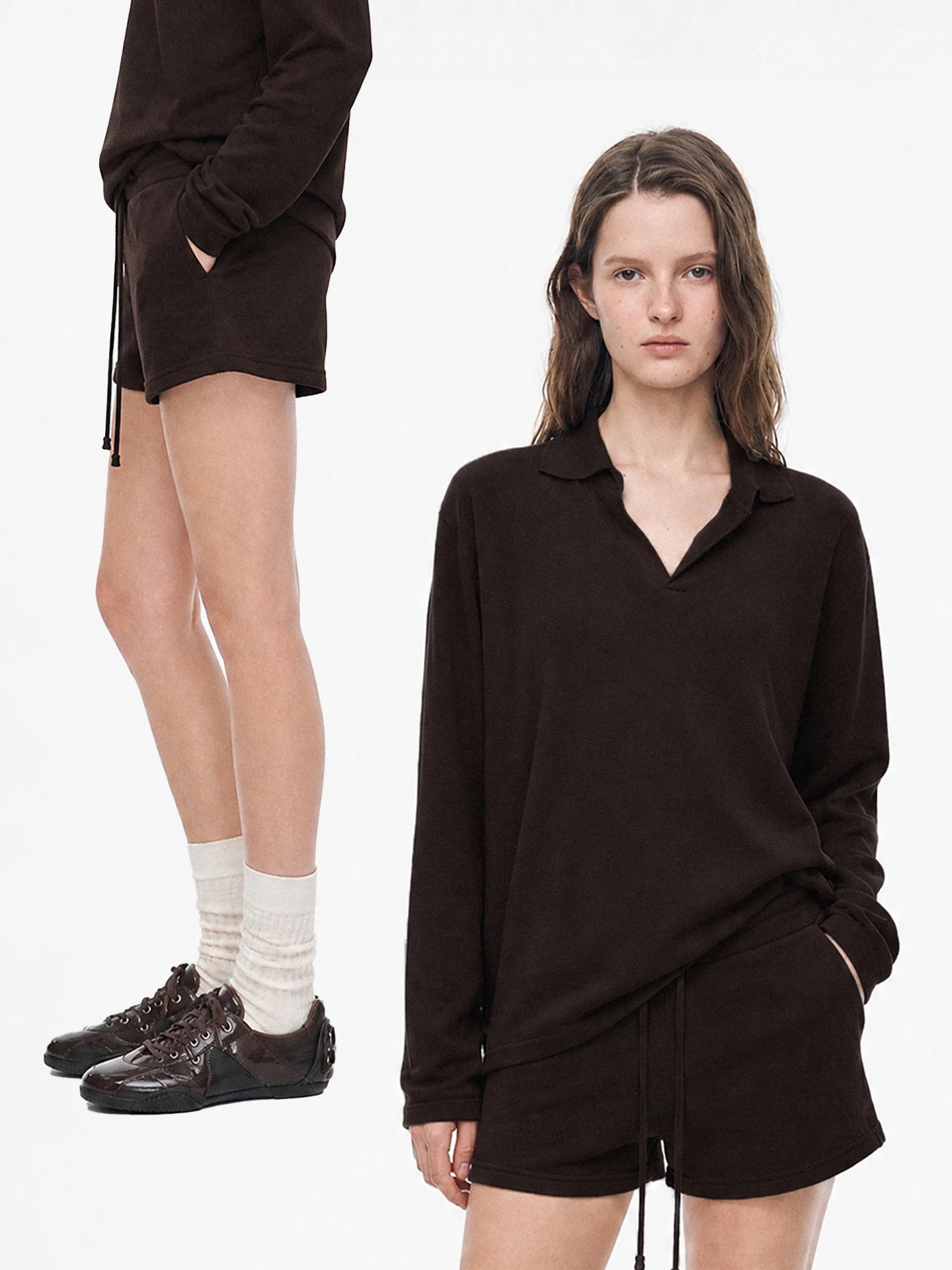 TDDP Women's Casual Loose Comfortable Long Sleeve  T-Shirt Elastic Waist Shorts Two-Piece Set Fall Fashion Outfit